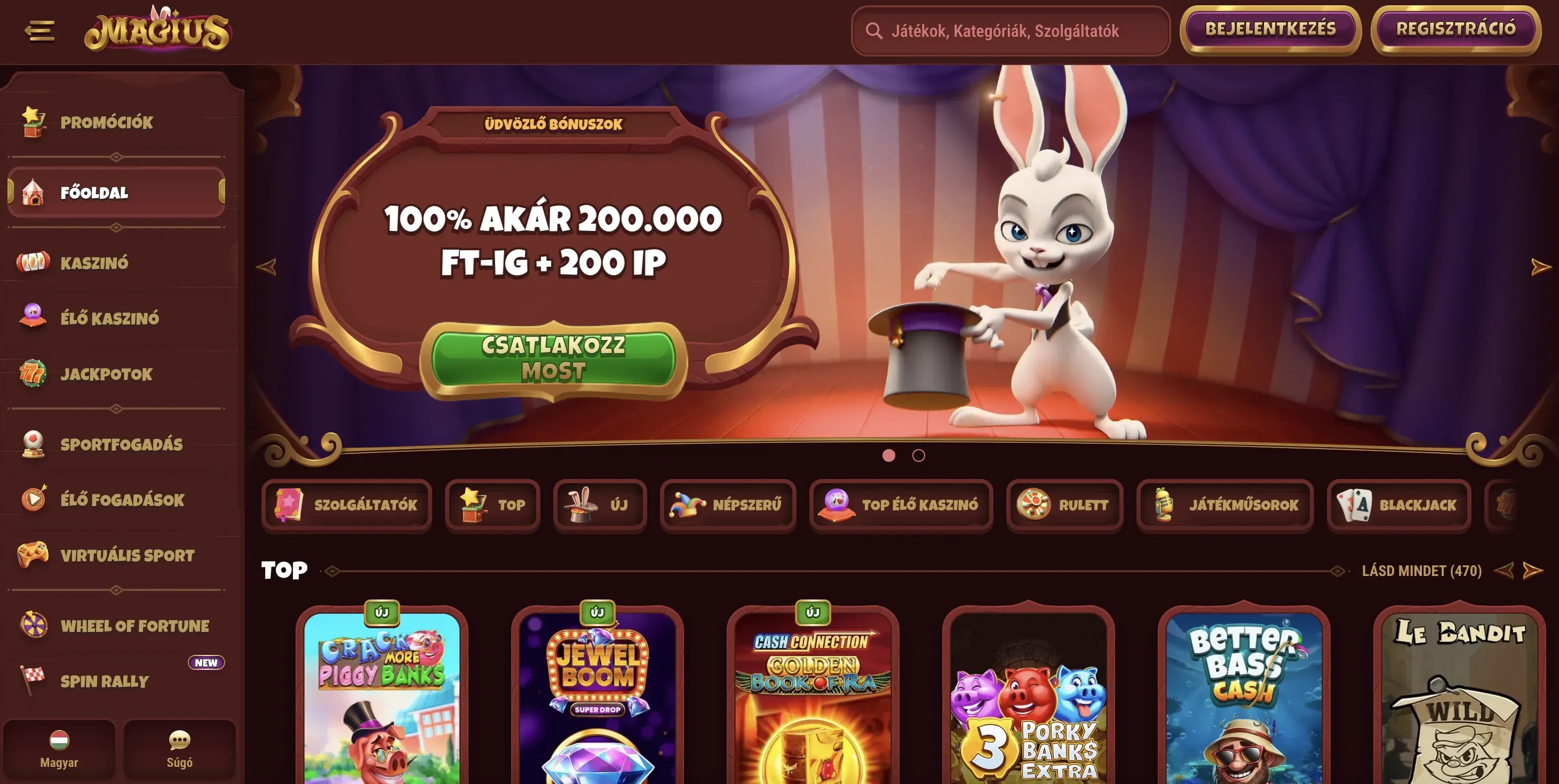 Magius Casino honlapja